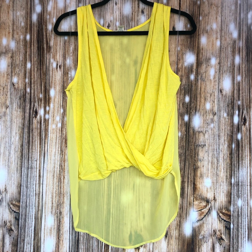 Women’s Timing Yellow Sheer Hi Lo Tank Top
